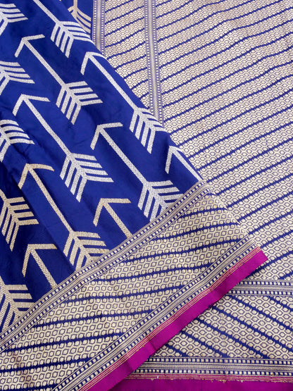 Navy Blue Handwoven Pure Kataan Kadhua Silk Benarasi Saree