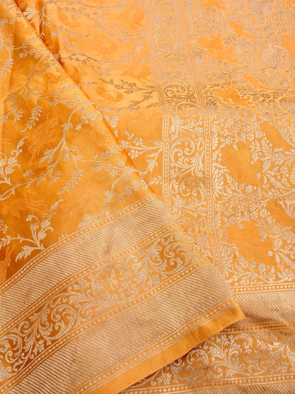 Orange Handwoven Pure Silk Shikargah Banarasi Saree