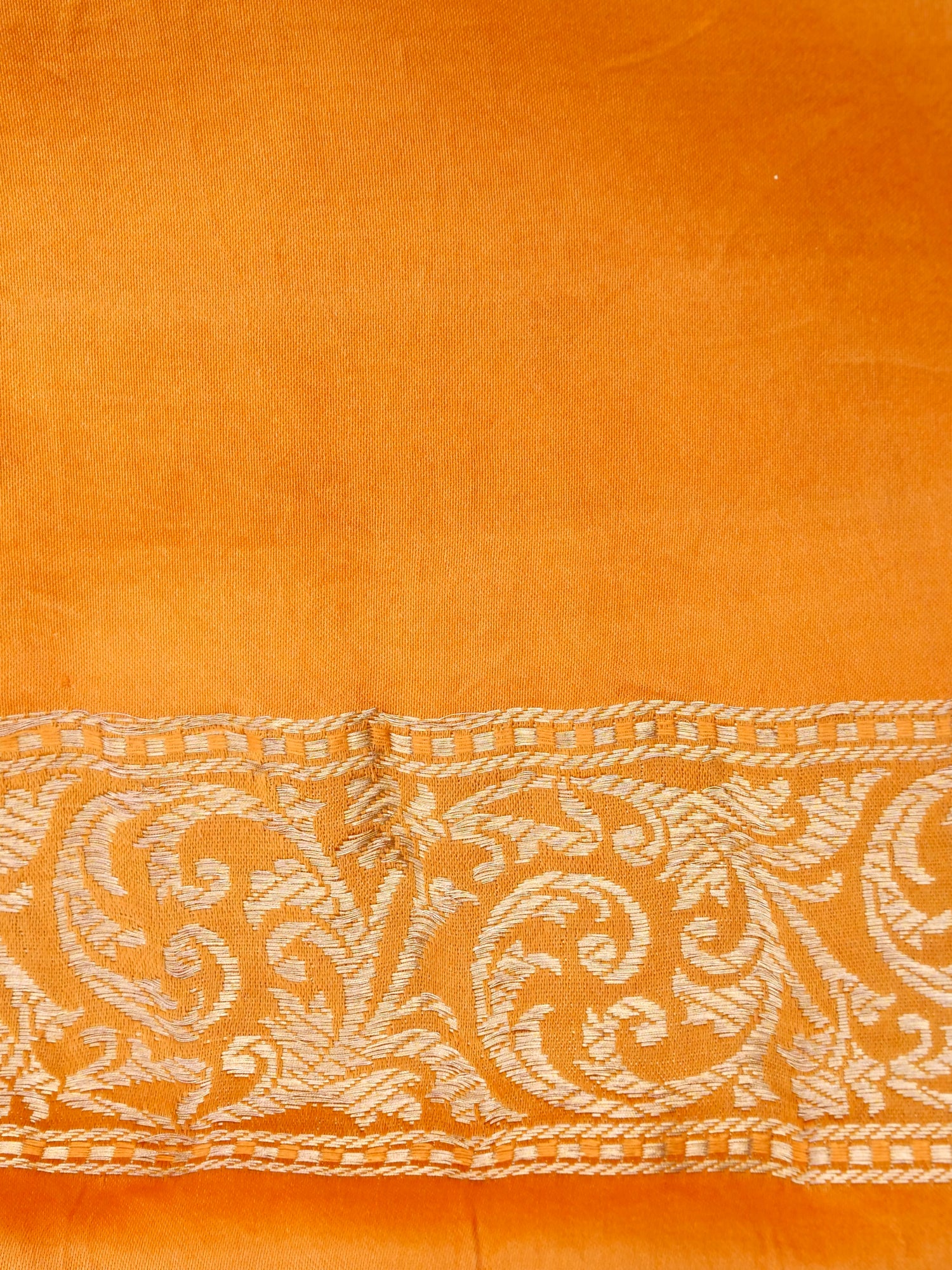 Orange Handwoven Pure Silk Shikargah Banarasi Saree