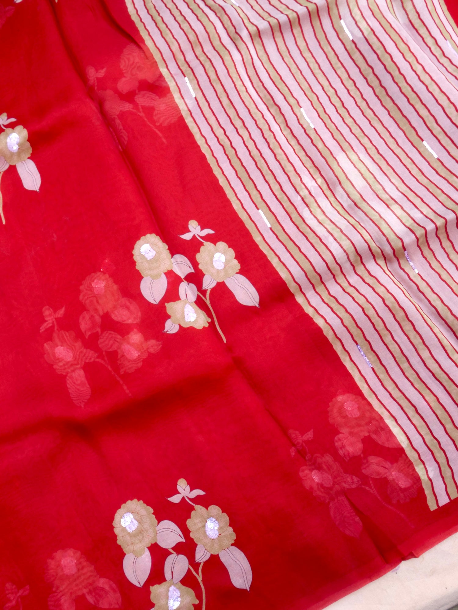 Red Pure Organza Saree with Hand Embroidry