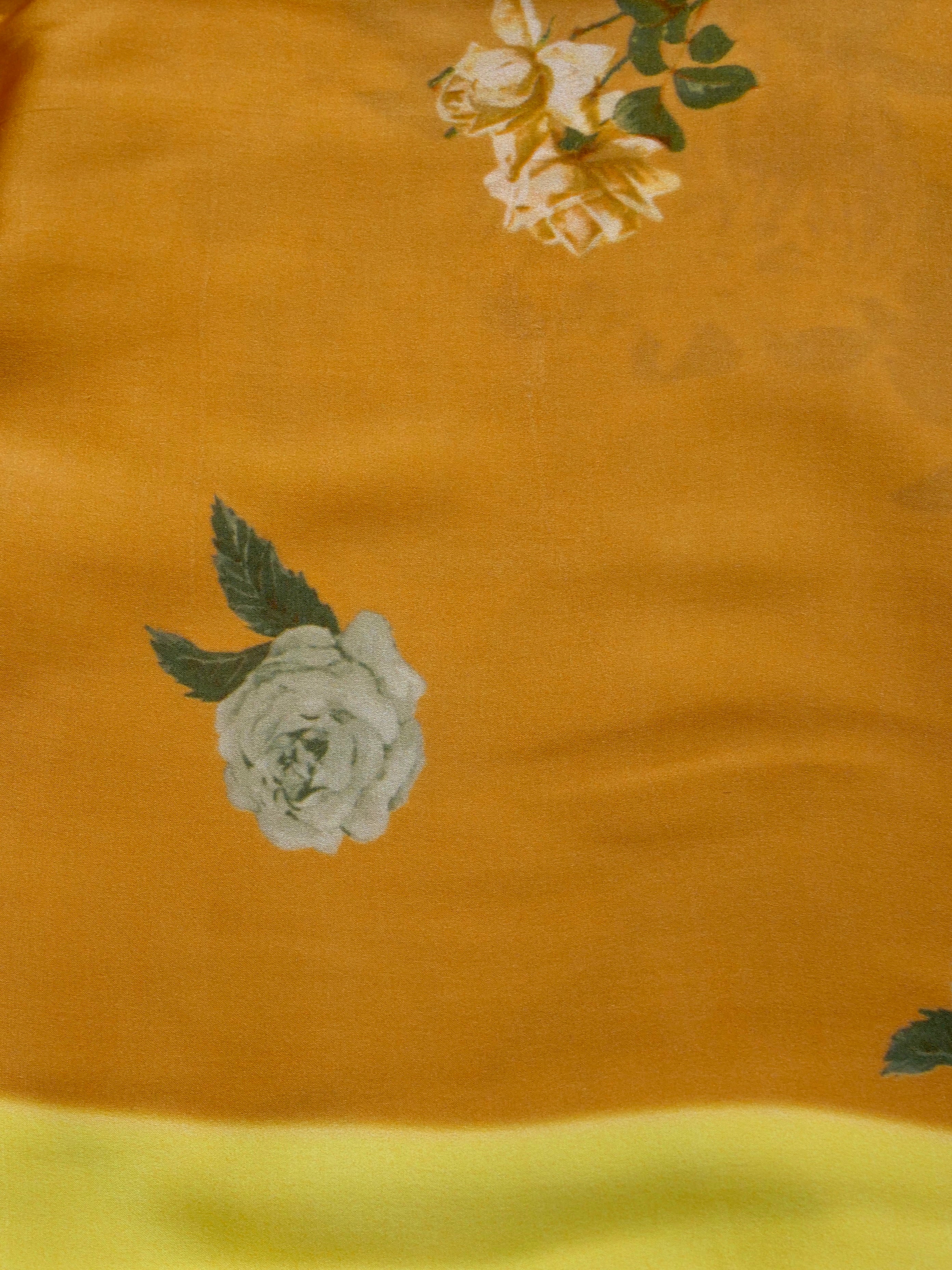 Digital Print Lemon Yellow Pure Silk Banarasi Saree