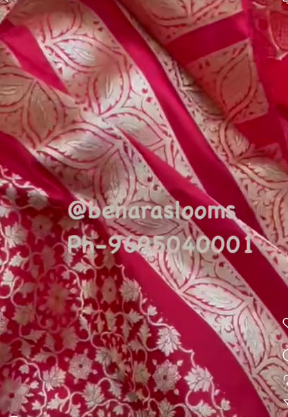 Mandala Red Handwoven Pure Silk Banarasi Lehenga