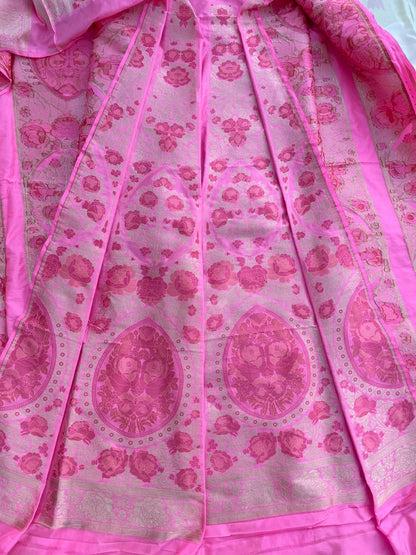 Pink Minakari Handwoven Pure Silk Banarasi Lehenga Panels