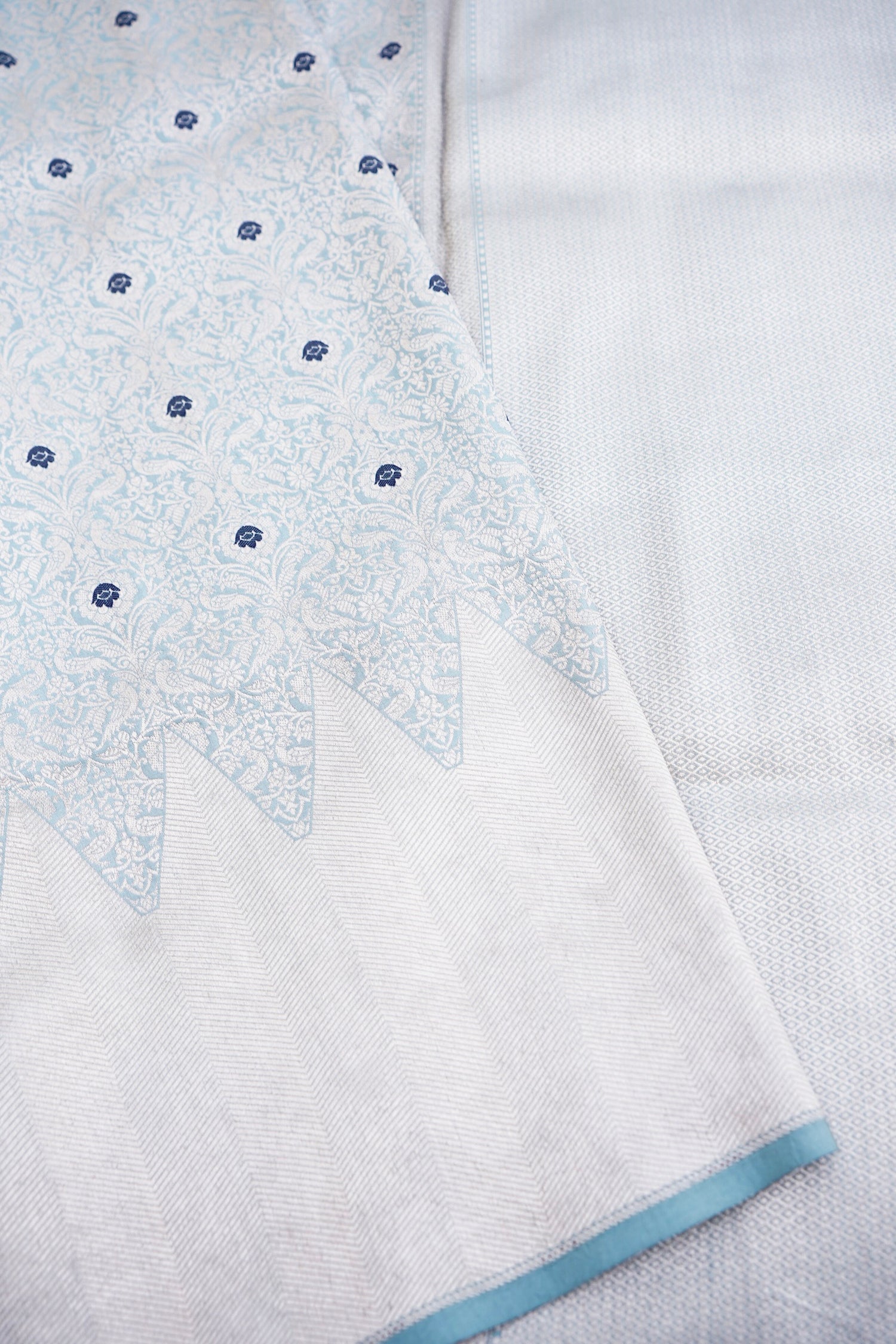 Light Blue Handwoven Pure Kataan Silk Kadhua Brocade Banarasi Saree