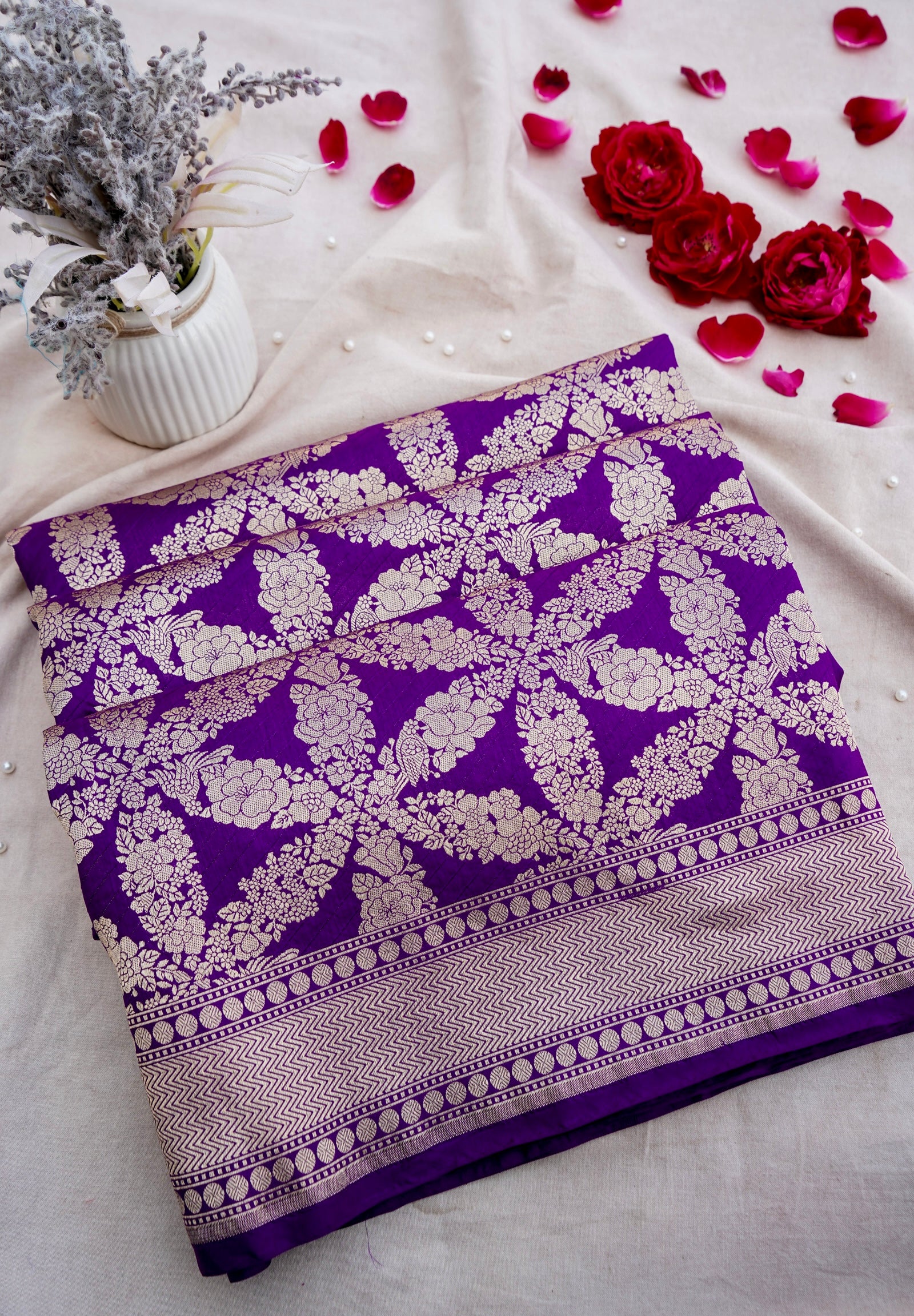 Purple Handwoven Pure Silk Banarasi Saree