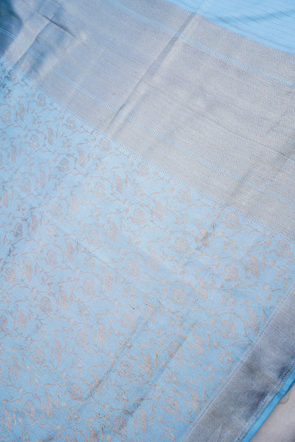 Powder Blue Handwoven Pure Kataan Silk Shikaargah Benarasi Saree
