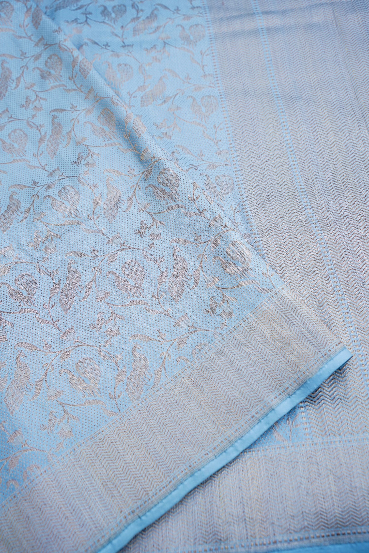 Powder Blue Handwoven Pure Kataan Silk Shikaargah Benarasi Saree