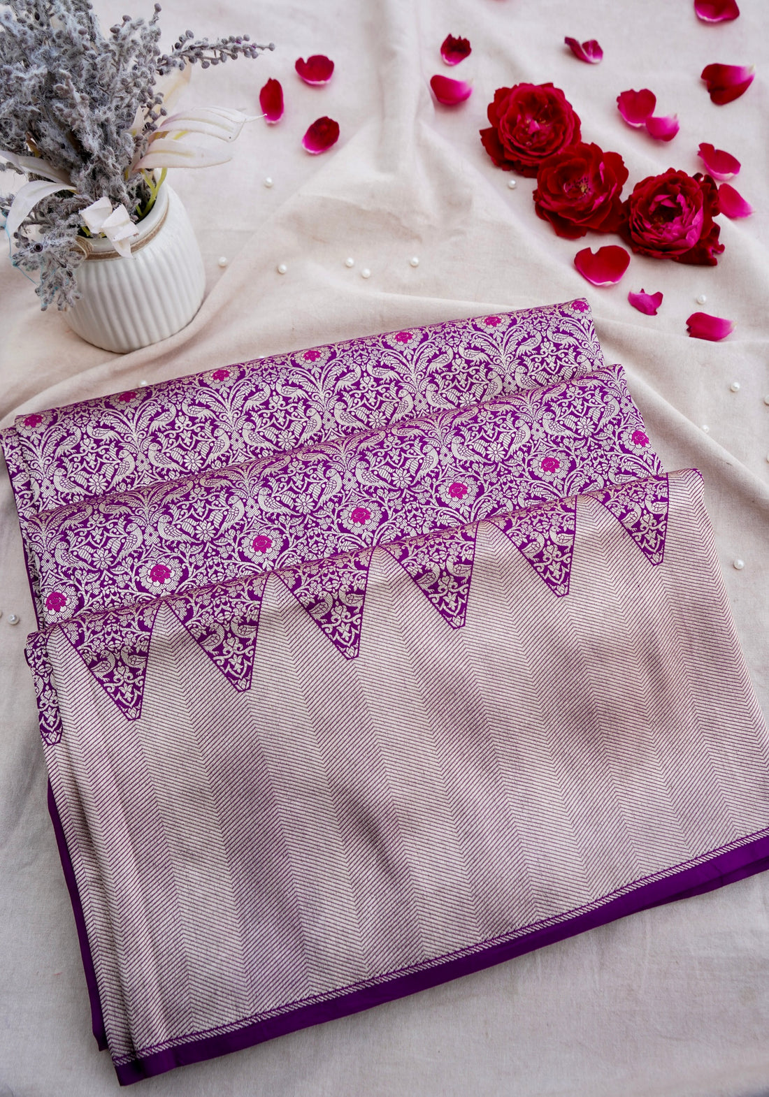 Purple Brocade Handwoven Pure Kataan Silk Banarasi Saree