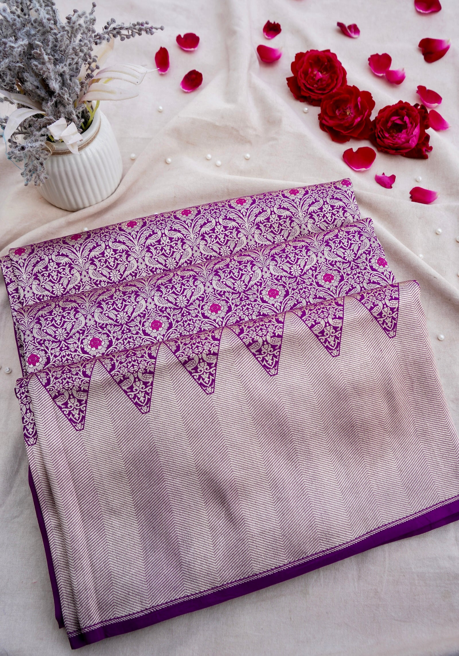 Purple Brocade Handwoven Pure Kataan Silk Banarasi Saree