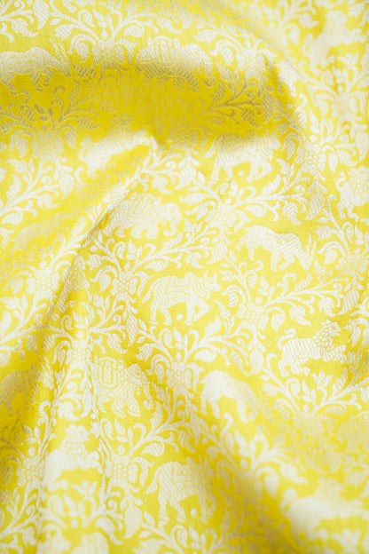 Yellow Handwoven Pure Silk Shikargah Banarasi Saree