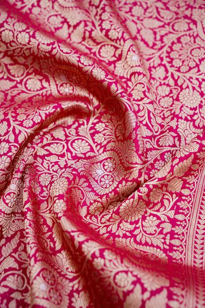 Red Jangla Handwoven Pure Kataan Silk Banarasi Saree