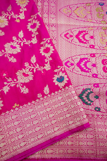 Pink Handwoven Banarasi Jangla Pure Silk Saree