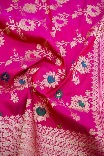 Pink Handwoven Banarasi Jangla Pure Silk Saree