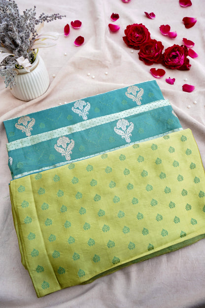 Teal Blue Handwoven Pure Kataan Silk Kadhua Buti Benarasi Saree