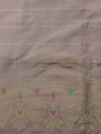 Beige Handloom Kataan Silk Jangla Banarasi Saree
