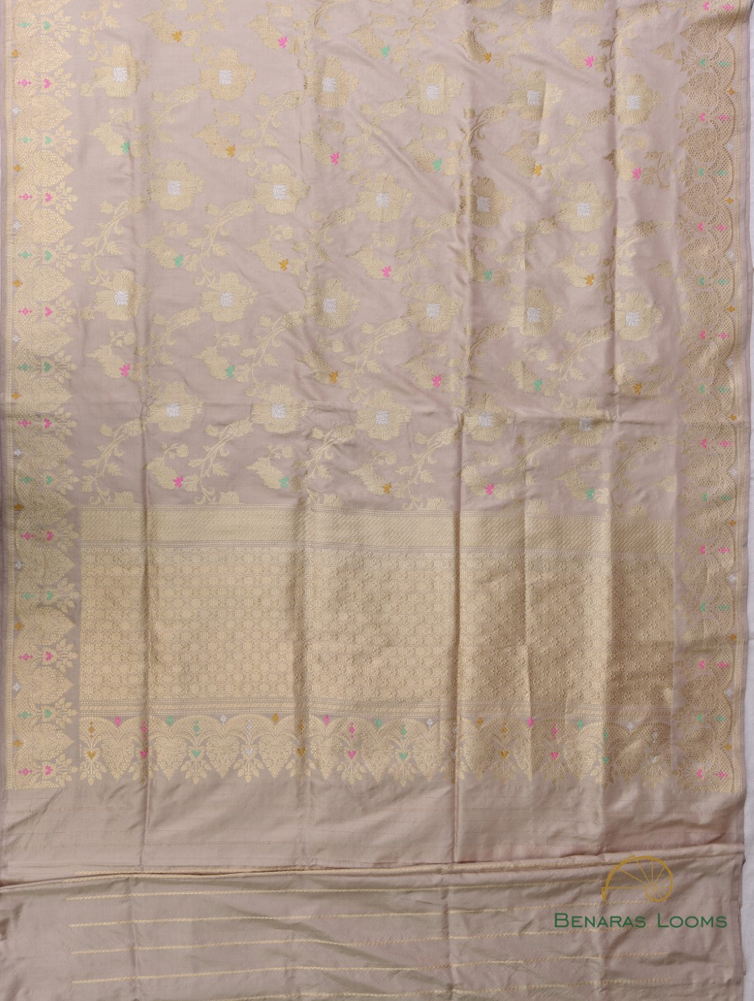 Beige Handloom Kataan Silk Jangla Banarasi Saree