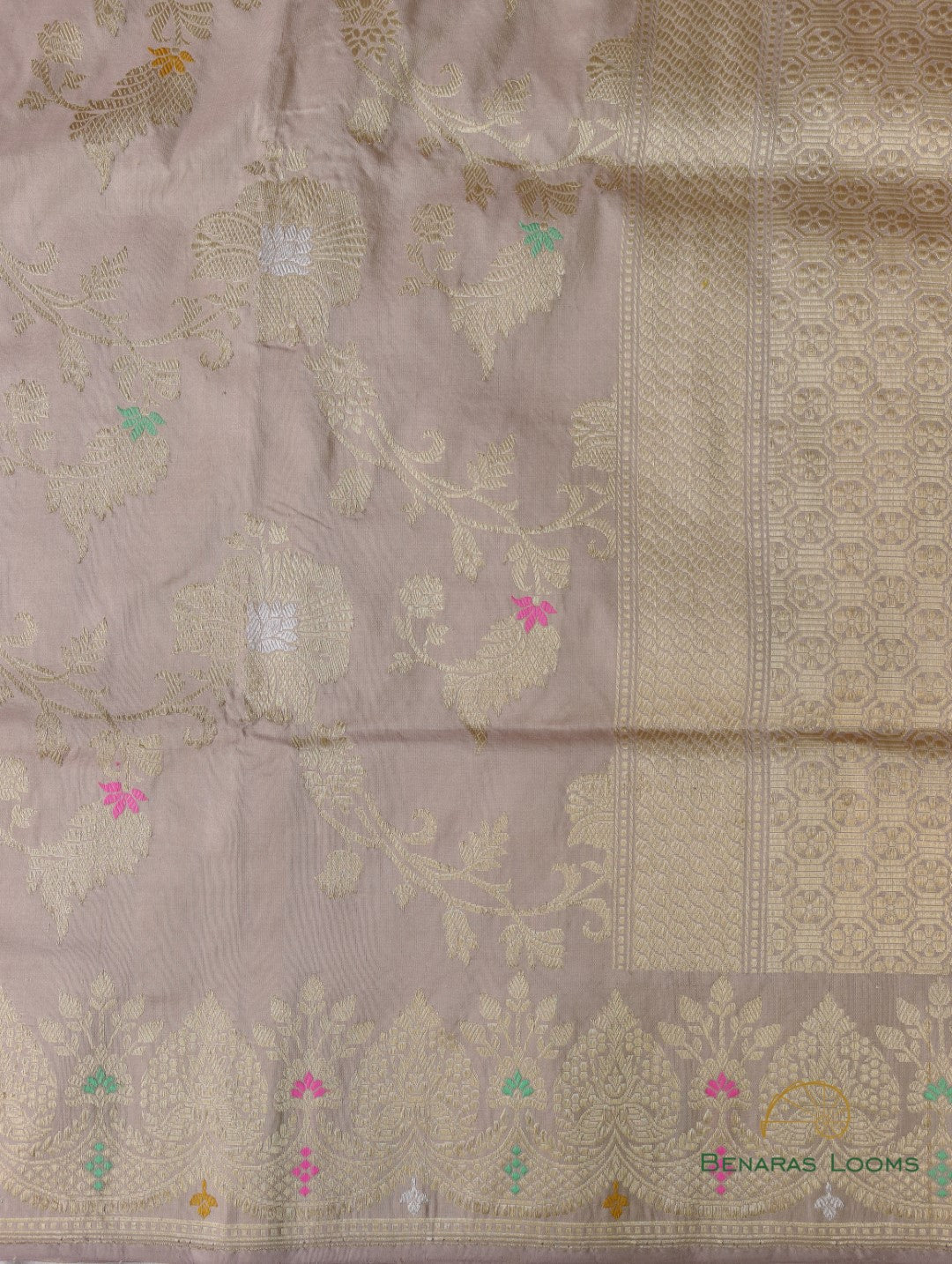 Beige Handloom Kataan Silk Jangla Banarasi Saree