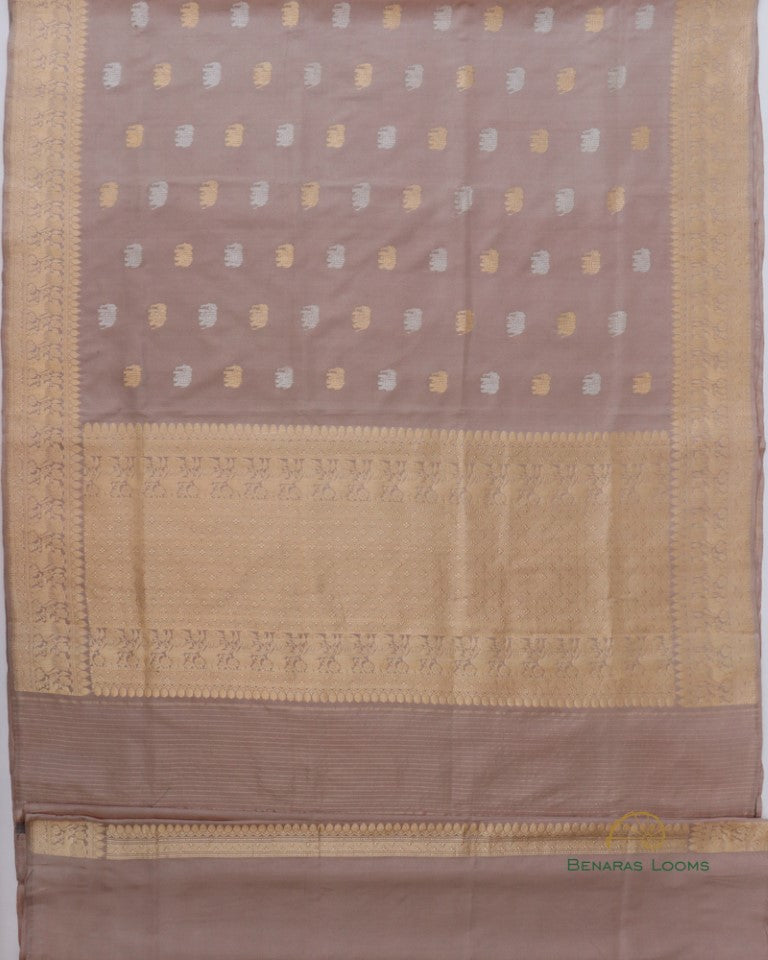 Beige Handloom Kataan Silk Shikargah Buti Banarasi Silk Saree