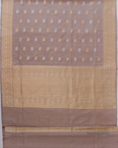 Beige Handloom Kataan Silk Shikargah Buti Banarasi Silk Saree