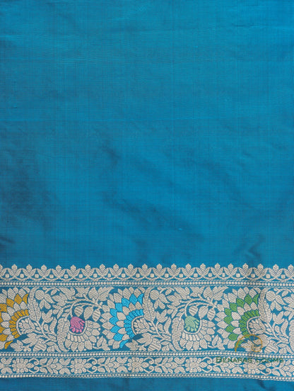 Blue Handloom Kataan Silk Kadhua Jangla Banarasi Saree