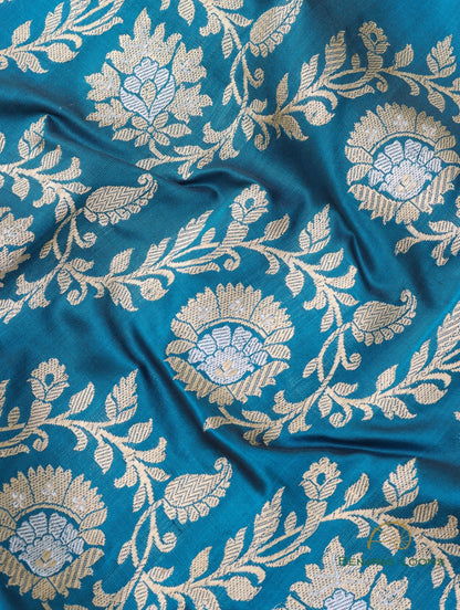 Blue Handloom Kataan Silk Kadhua Jangla Banarasi Saree