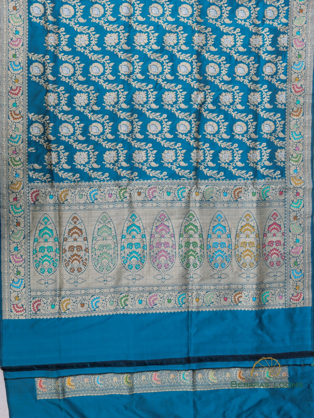 Blue Handloom Kataan Silk Kadhua Jangla Banarasi Saree