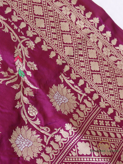 Wine Handloom Pure Kataan Silk Kadhua Jangla Banarasi Saree