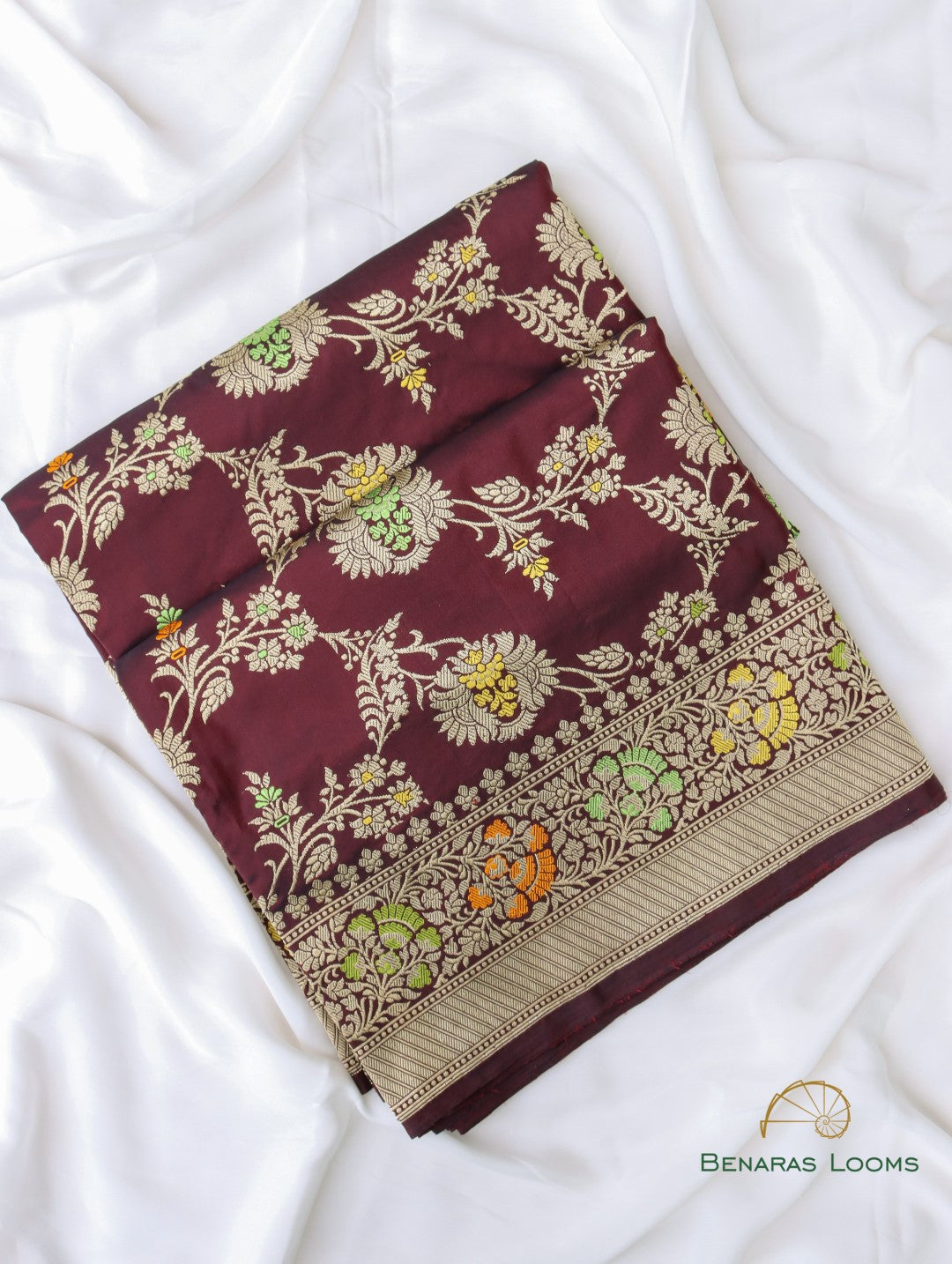 Maroon Handloom Kataan Silk Kadhua Jangla Banarasi Saree