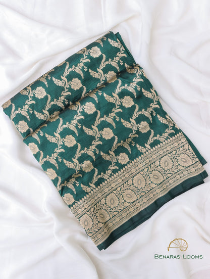 Green Handloom Kataan Silk kadhua Jangla Banarasi Saree