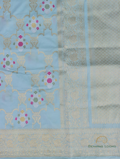 Sky Blue Handloom Kataan Silk Kadhua Jangla Banarasi Saree