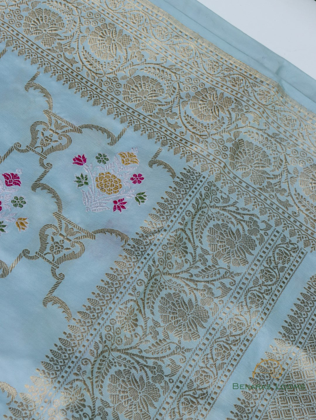 Sky Blue Handloom Kataan Silk Kadhua Jangla Banarasi Saree