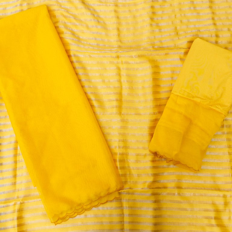 Yellow Pure Silk Banarasi Tissue Unstitched Suit Fabric