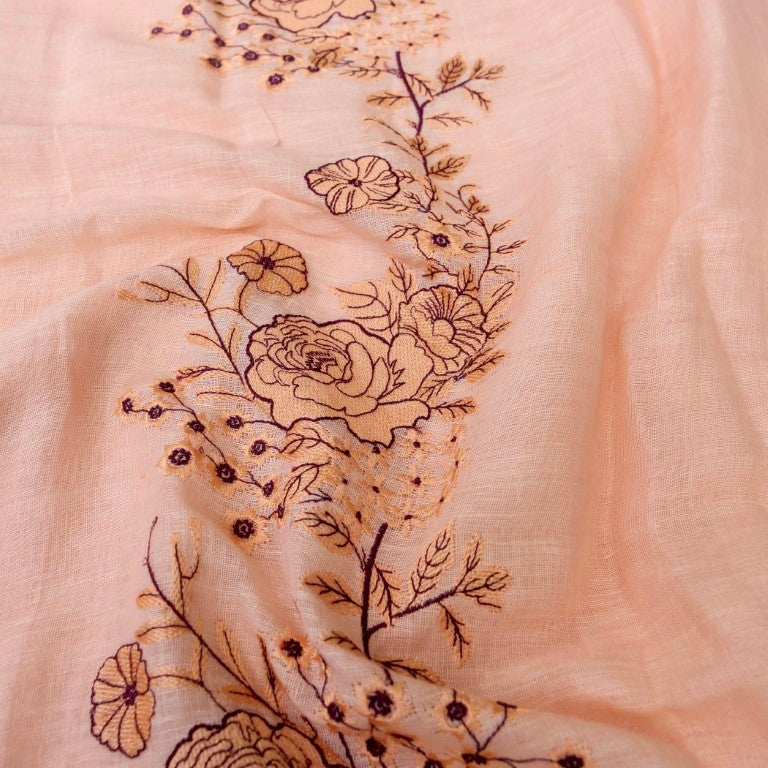 Peach Linen Silk Printed Unstitched Suit Fabric
