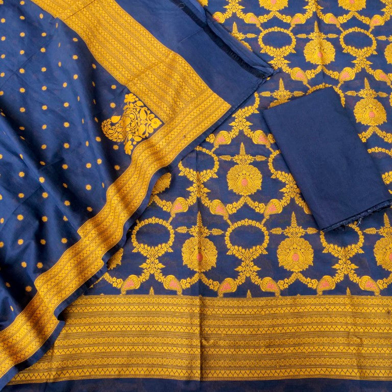 Navy Cotton Silk Banarasi Unstitched Suit Fabric