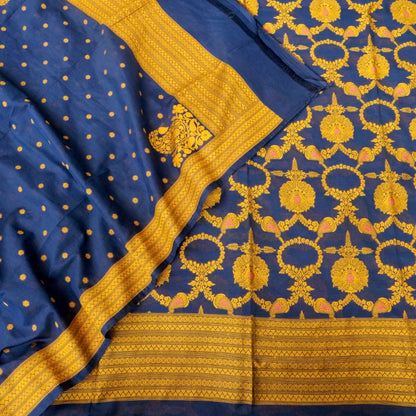Navy Cotton Silk Banarasi Unstitched Suit Fabric