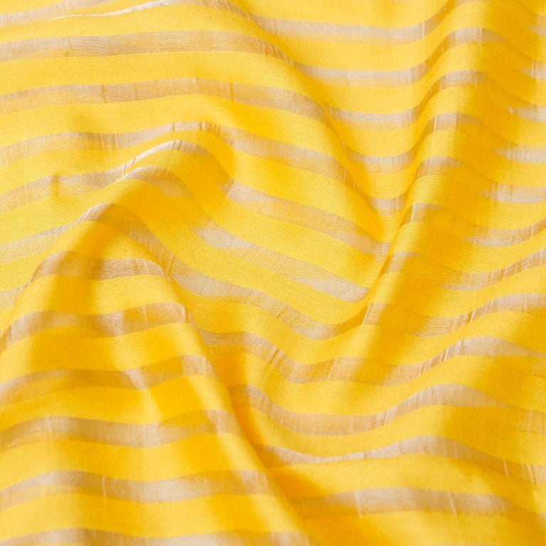 Yellow Pure Silk Banarasi Tissue Unstitched Suit Fabric