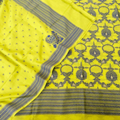 Yellow Cotton Silk Banarasi Unstitched Suit Fabric