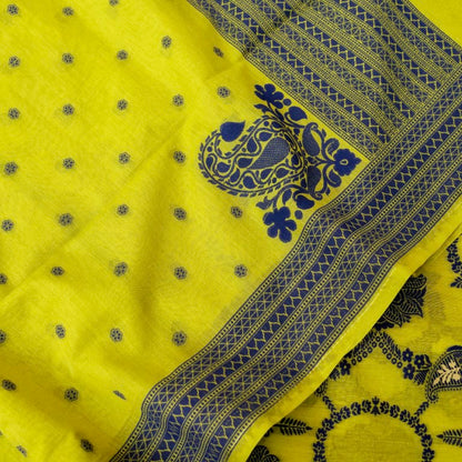Yellow Cotton Silk Banarasi Unstitched Suit Fabric