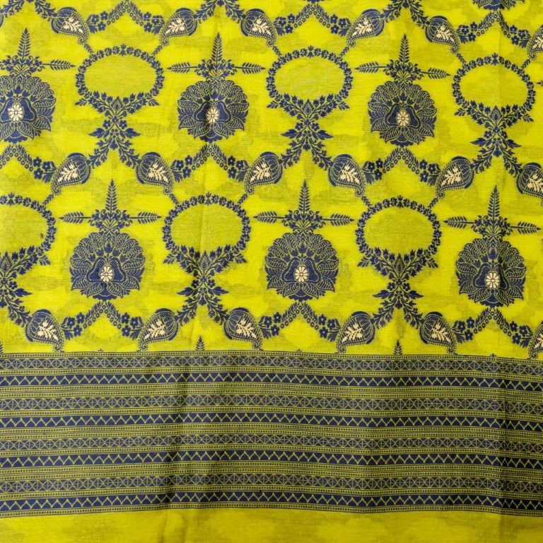 Yellow Cotton Silk Banarasi Unstitched Suit Fabric