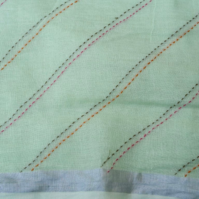 Green Linen Silk Printed Unstitched Suit Fabric
