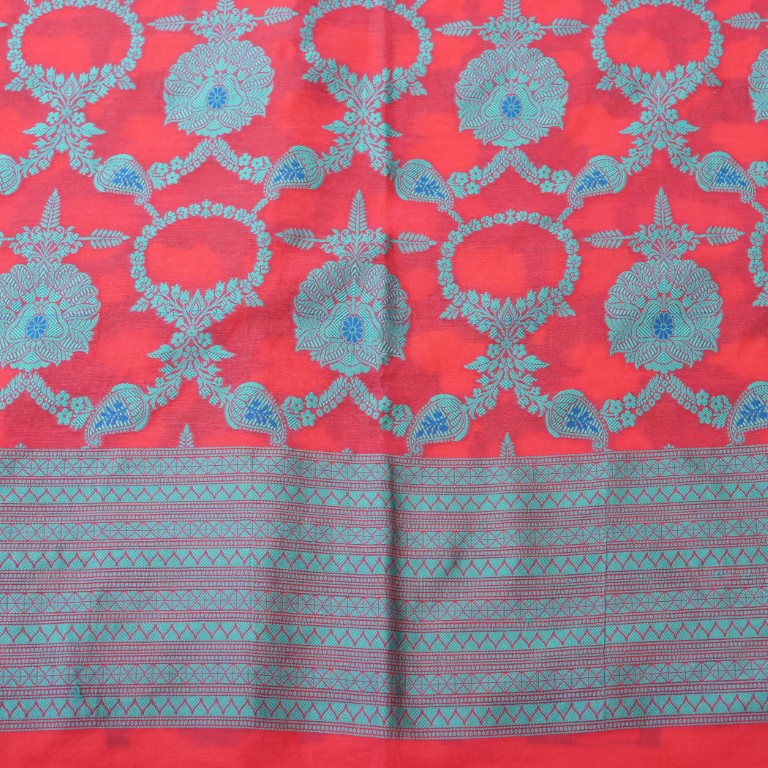 Red Cotton Silk Banarasi Unstitched Suit Fabric