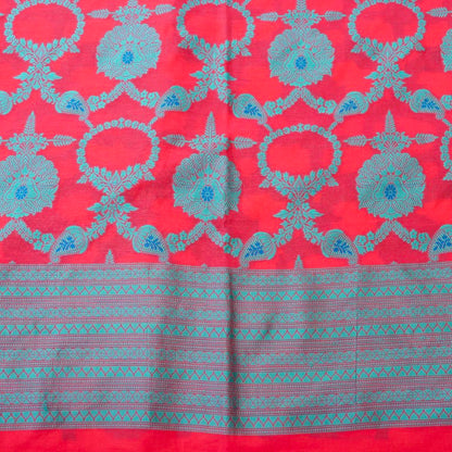 Red Cotton Silk Banarasi Unstitched Suit Fabric