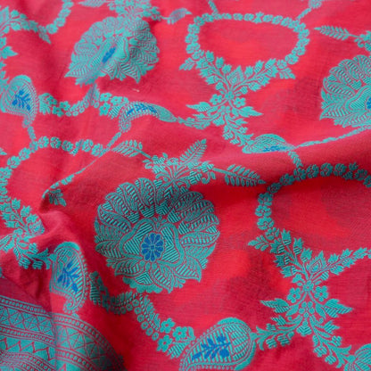 Red Cotton Silk Banarasi Unstitched Suit Fabric