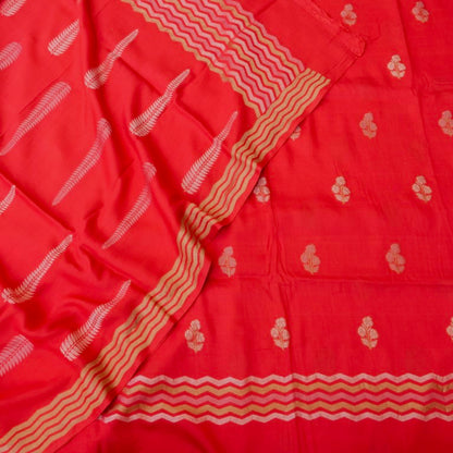Red Cotton Silk Banarasi Unstitched Suit Fabric