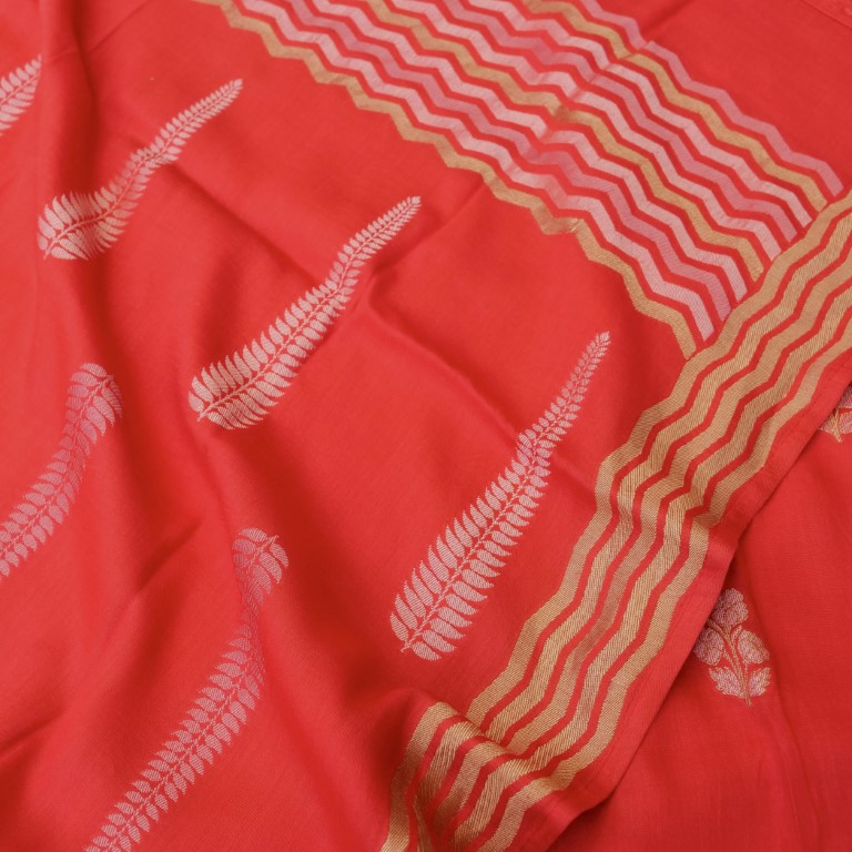 Red Cotton Silk Banarasi Unstitched Suit Fabric