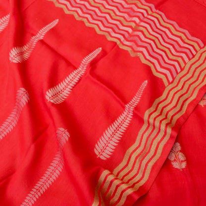 Red Cotton Silk Banarasi Unstitched Suit Fabric
