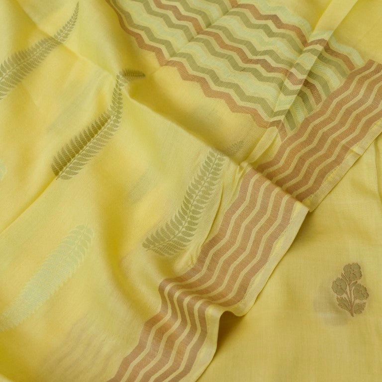 Lemon Yellow Cotton Silk Banarasi Unstitched Suit Fabric