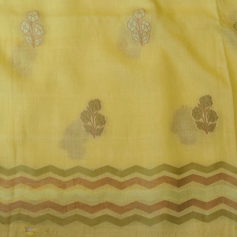 Lemon Yellow Cotton Silk Banarasi Unstitched Suit Fabric