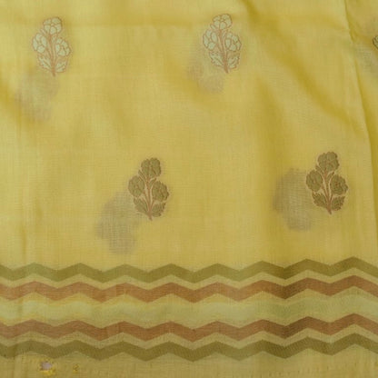 Lemon Yellow Cotton Silk Banarasi Unstitched Suit Fabric