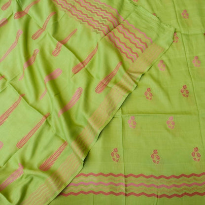 Green Cotton Silk Banarasi Unstitched Suit Fabric